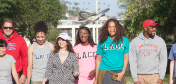 LACC students walking on the Quad together