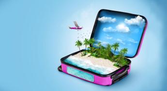 A piece of luggage with a beach inside