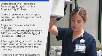 A Rad Tech on a Radiology Machine with information on the event.
