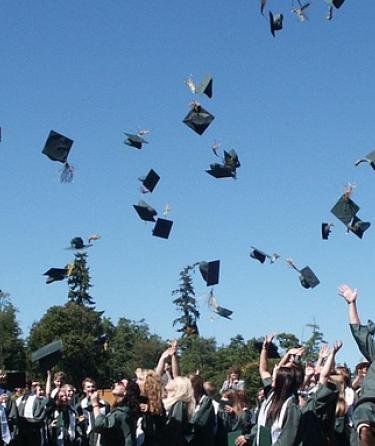 Graduation Scene - Hats being thrown in the air by graduates