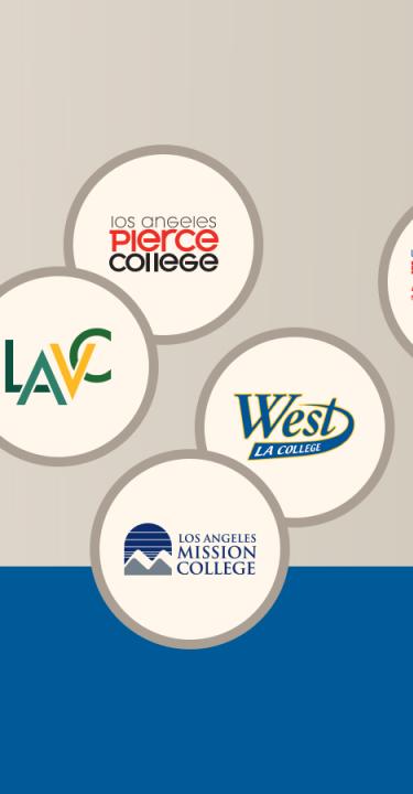 College logos in a circle atop a gray and blue background
