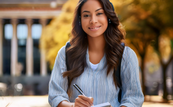 Student sitting in a college quad