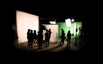 crew working set with green screen
