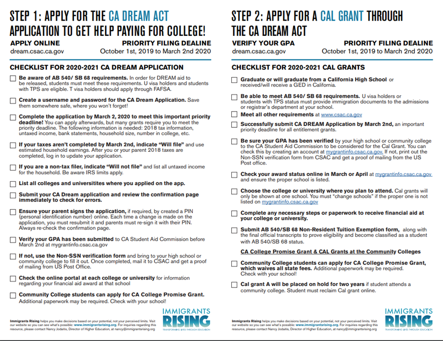 CA Dream Act Checklist