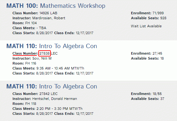 Add Class Number | LACC