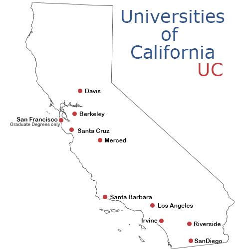 State Map of California with the location of UC Campuses