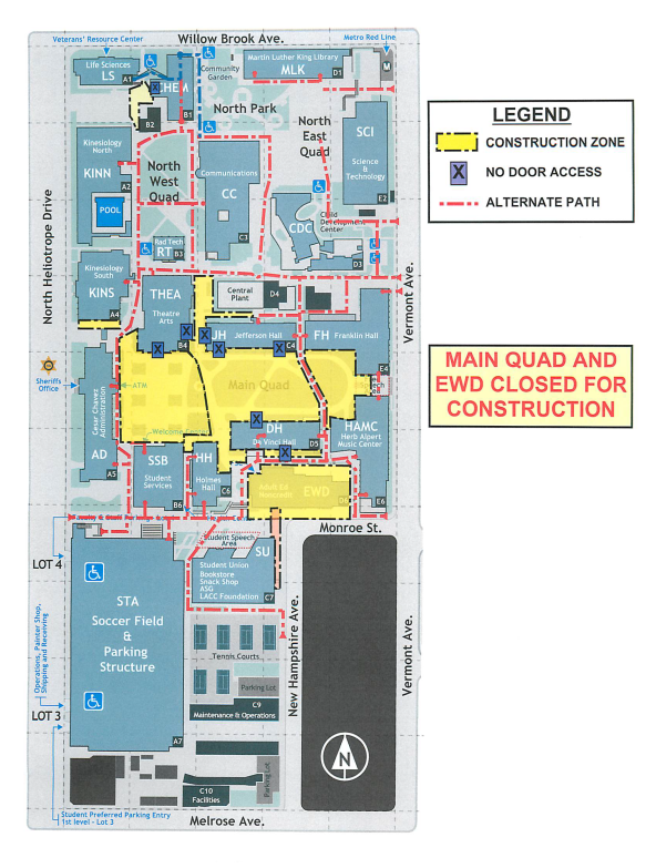 Map showing construction zones on campus