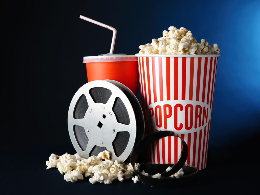 Popcorn, soda, and Movie Film.