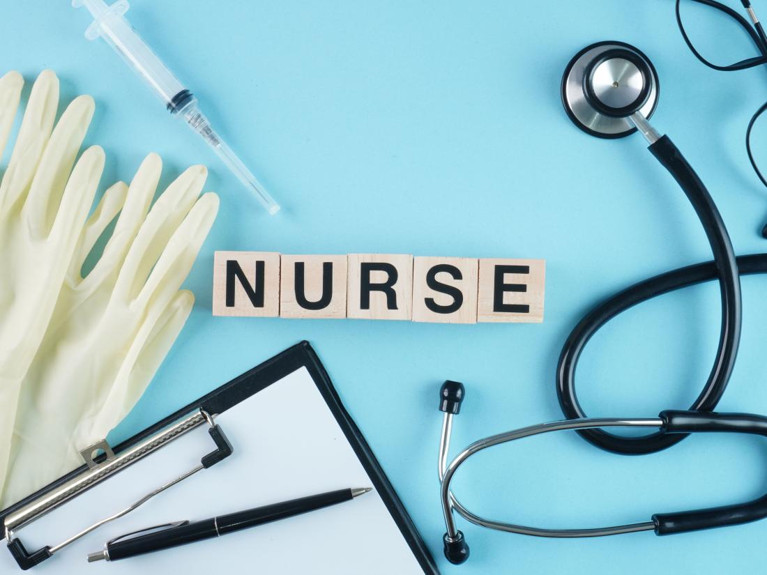Gloves, clipboard, nurse word