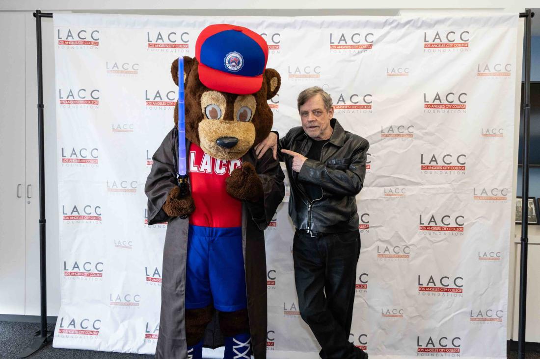 Hamill and LACC mascot Cubby