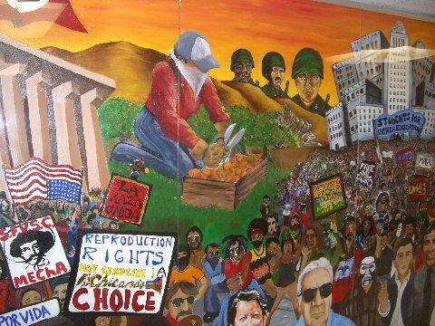 mural of chicanos, mural at caifornia state university, northridge