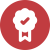 red circle with a white icon of a certification badge